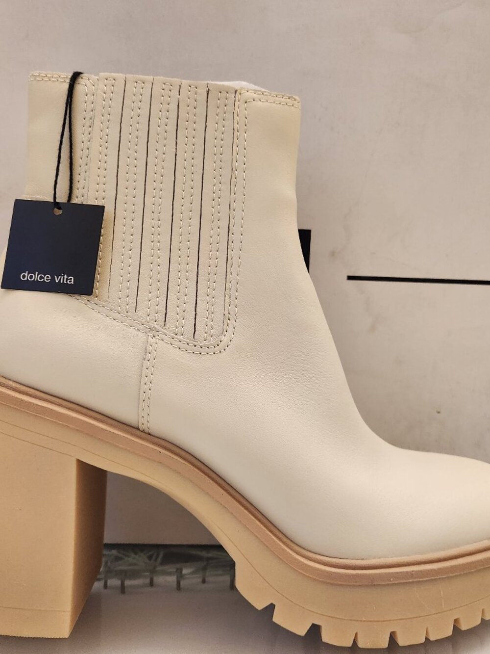Dolce Vita Leather Waterproof "Caster" Ivory Lug Platform Booties. NIB. 9.5